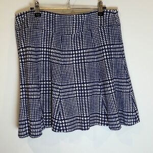J. McLaughlin Navy White Houndstooth Pleated A-Line Skirt Size L